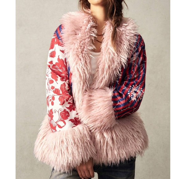 Boho Floral Print Vegan Fort Open Front Oversized Jacket Coat - Picture 1 of 7